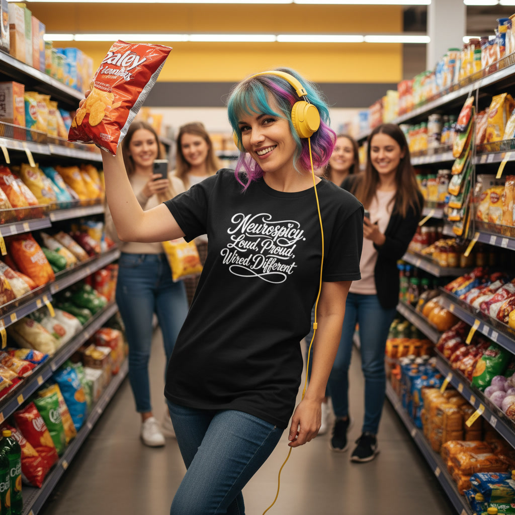 Neurospicy Loud Proud Wired Different black T-shirt